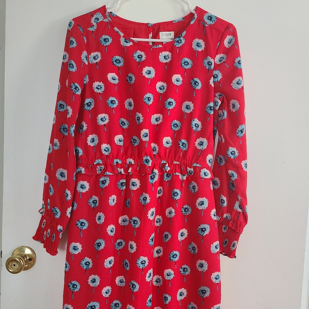 J Crew Red Floral Dress Red Long Sleeve Size 4